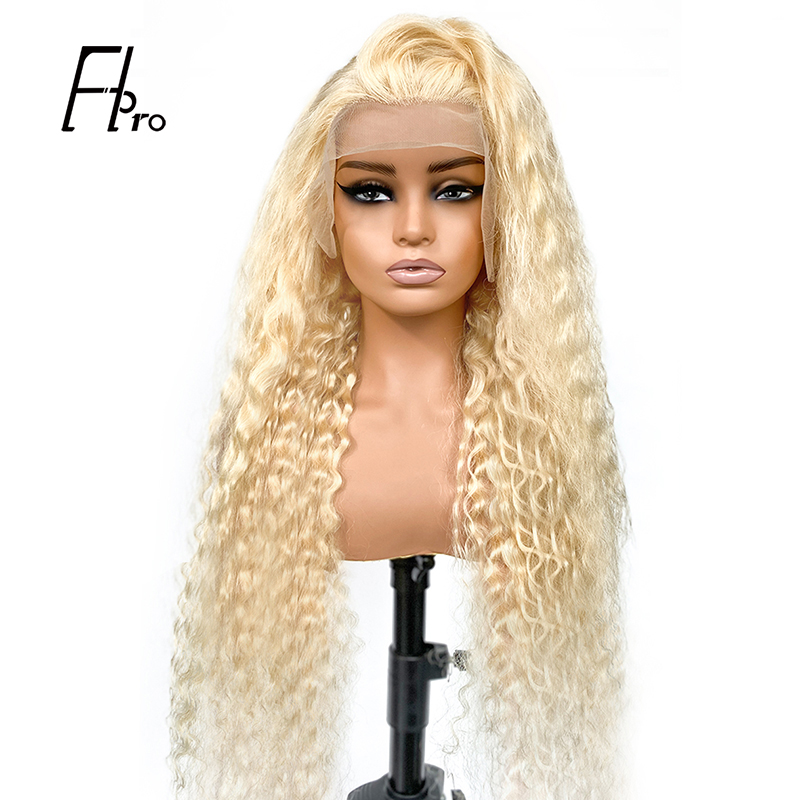 28Inch Blonde Hair Front Lace Wig 613# Deep Wave Human Hair Wigs